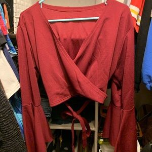 Red flared bell sleeved crop top sz 2XL